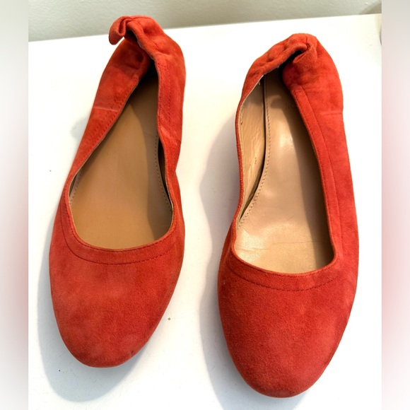 J.CREW Anya Suede Leather Block Heel Shoes Tomato Orange Red Slip Ons #H7806 - Picture 2 of 13